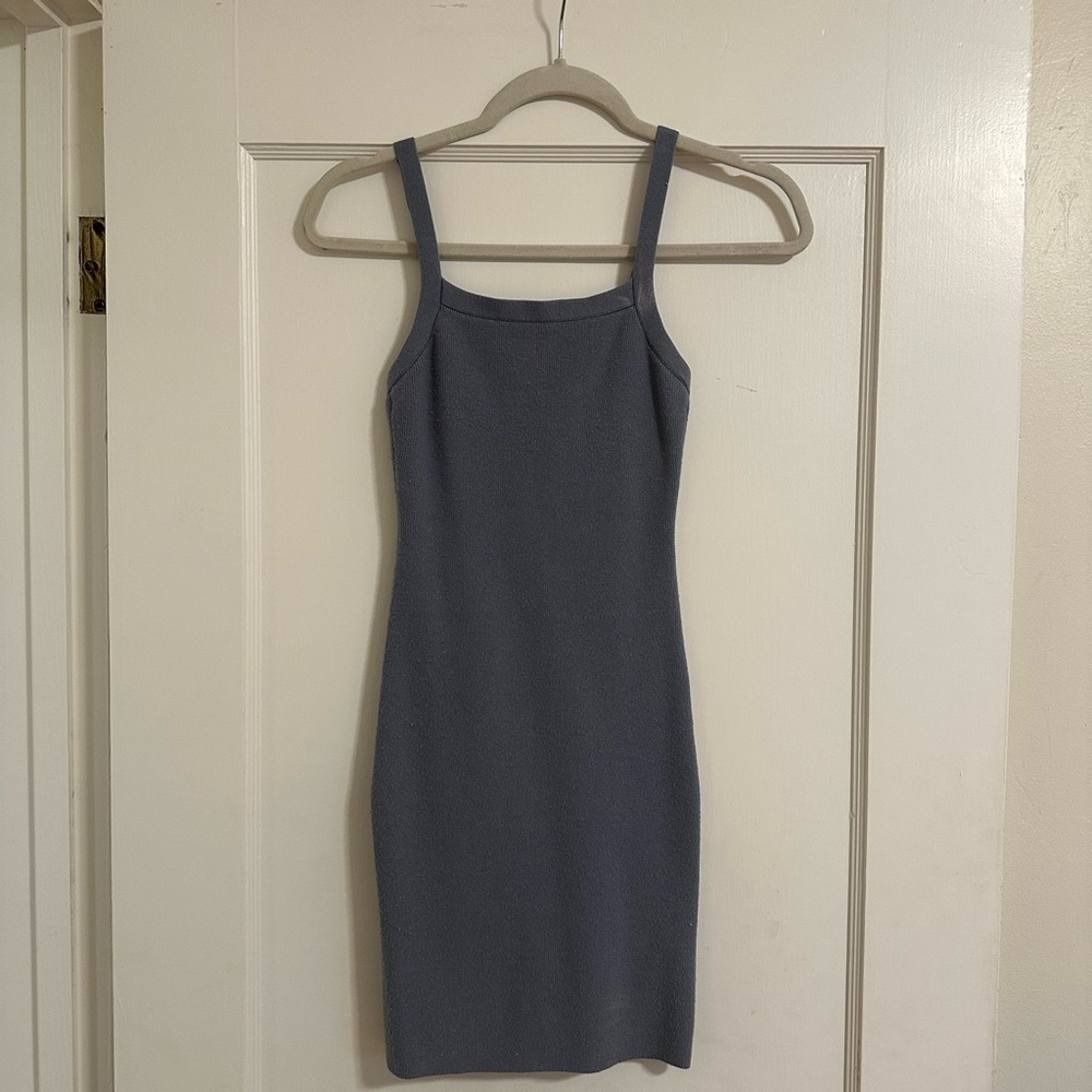 Elegant Blue Gray Knit Mini Dress